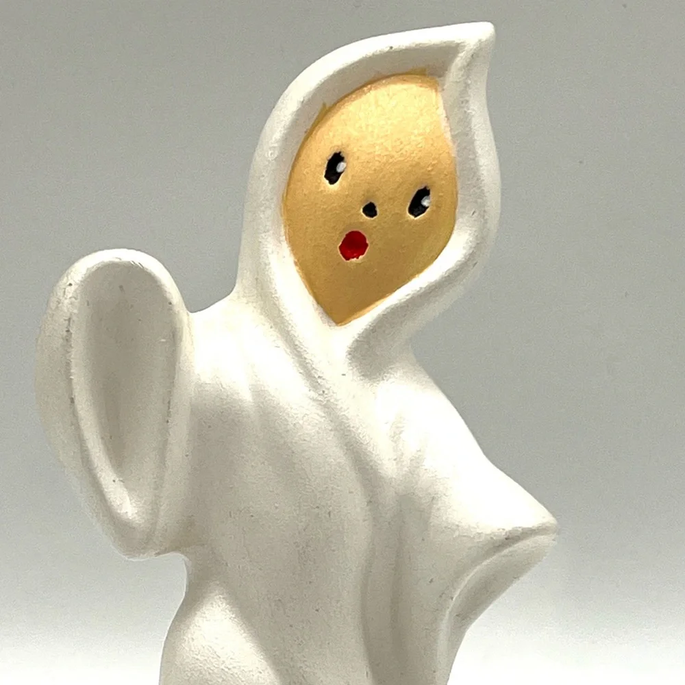 Handmade Ceramic Pottery Mold Halloween White Ghost Spooky Face 4.5 in Height - Picture 2 of 7
